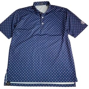 Turtleson Polo Shirt Men XL Navy Blue Excellent Pink Paisley‎ Performance Golf